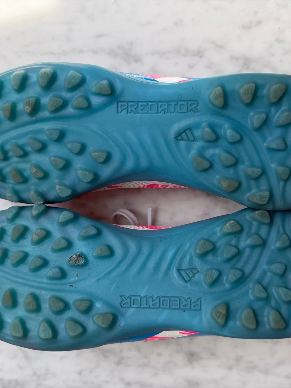 adidas Kids INDOOR soccer cleats with Pink Pattern and Blue Accents